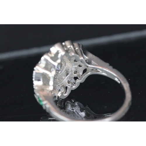 286 - Silver, CZ and emerald Art Deco style dress ring