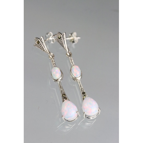 290 - Pair of silver and opal Art Deco style drop earrings