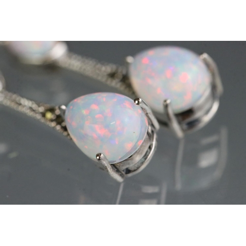 290 - Pair of silver and opal Art Deco style drop earrings