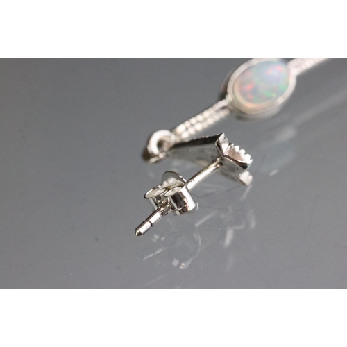 290 - Pair of silver and opal Art Deco style drop earrings