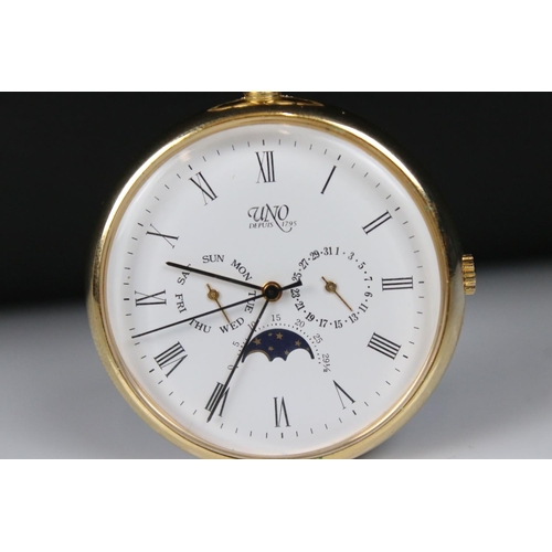 298 - A Uno Depuis 1795 quartz moonphase pocket watch with Albert chain.