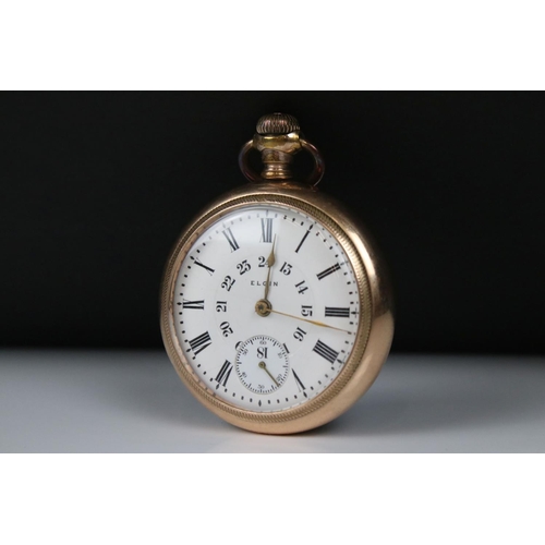 300 - A vintage 'Elgin' gold plated top winding pocket watch with sub second hand to 6 o'clock.