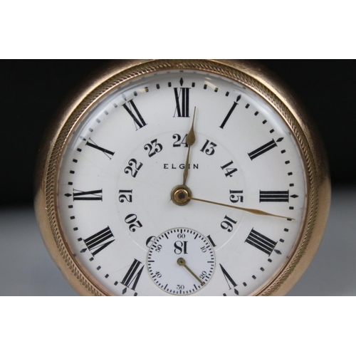 300 - A vintage 'Elgin' gold plated top winding pocket watch with sub second hand to 6 o'clock.