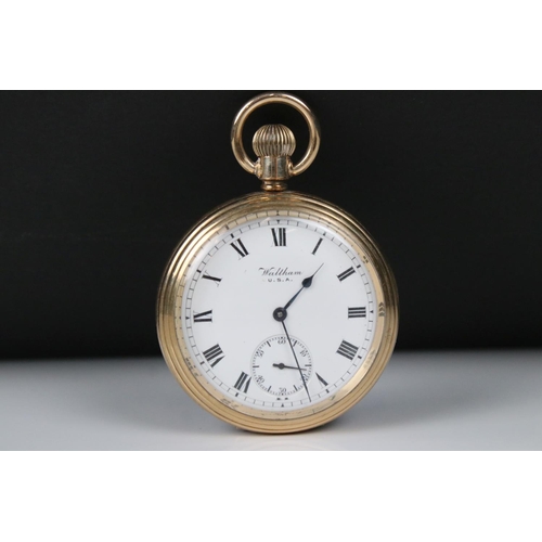 301 - A Waltham USA top winding pocket watch in gold plated case with sub second dial to 6 o'clock.