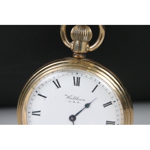 301 - A Waltham USA top winding pocket watch in gold plated case with sub second dial to 6 o'clock.