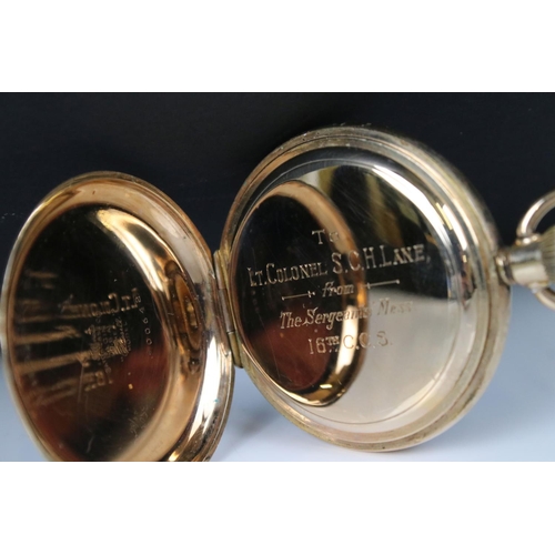 301 - A Waltham USA top winding pocket watch in gold plated case with sub second dial to 6 o'clock.