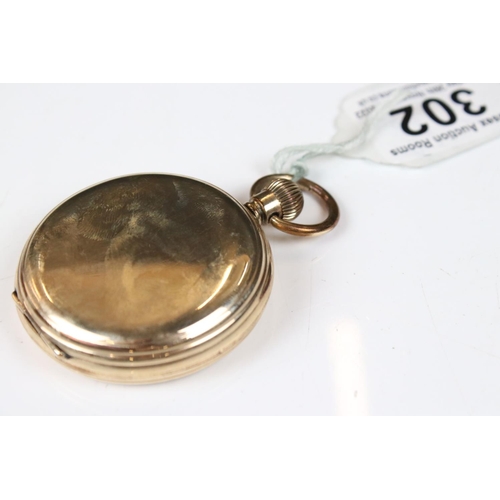 302 - A Tho's Russell & Son pocket watch, gold plated Elgin case, top winding movement with sub second dia... 