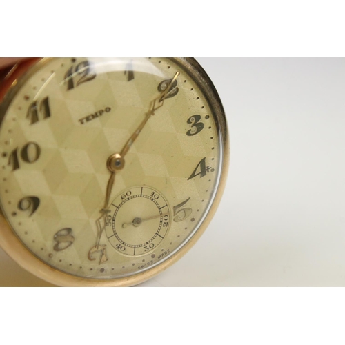 303 - An Art Deco Tempo top winding pocket watch in gold filled case with sub second dial to 6 o'clock.