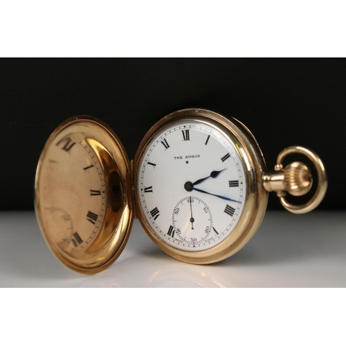 304 - The Angus full hunter top winding pocket watch in Denison gold plated case with sub second dial to 6... 