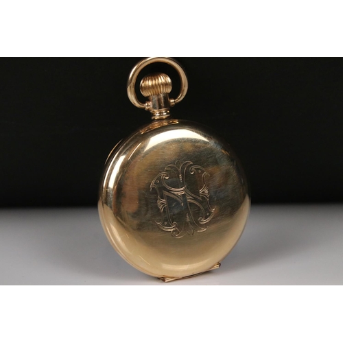 304 - The Angus full hunter top winding pocket watch in Denison gold plated case with sub second dial to 6... 