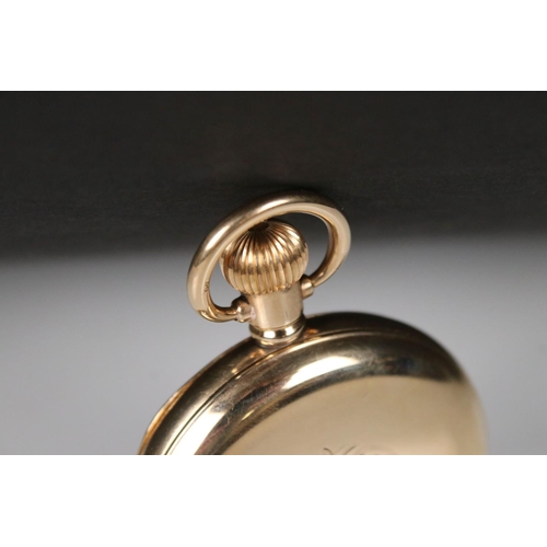 304 - The Angus full hunter top winding pocket watch in Denison gold plated case with sub second dial to 6... 