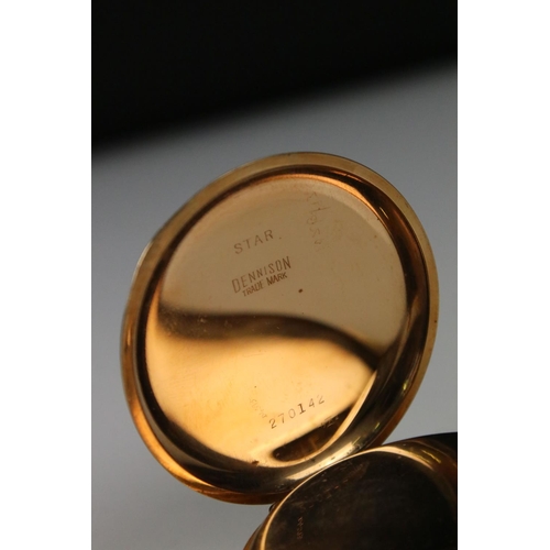 304 - The Angus full hunter top winding pocket watch in Denison gold plated case with sub second dial to 6... 