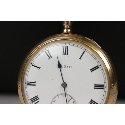 305 - An Elgin top winding pocket watch with gold plated case and sub second dial to 6 o'clock.