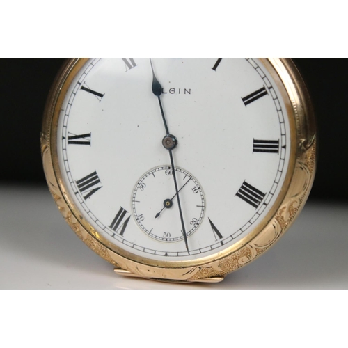 305 - An Elgin top winding pocket watch with gold plated case and sub second dial to 6 o'clock.