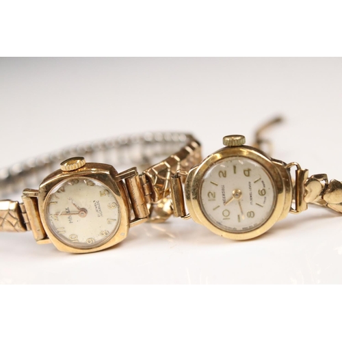 313 - A ladies Ingersol wristwatch set into a 9ct gold case with 9ct gold strap together with a similar 9c... 