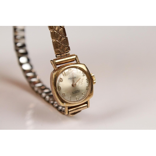 313 - A ladies Ingersol wristwatch set into a 9ct gold case with 9ct gold strap together with a similar 9c... 