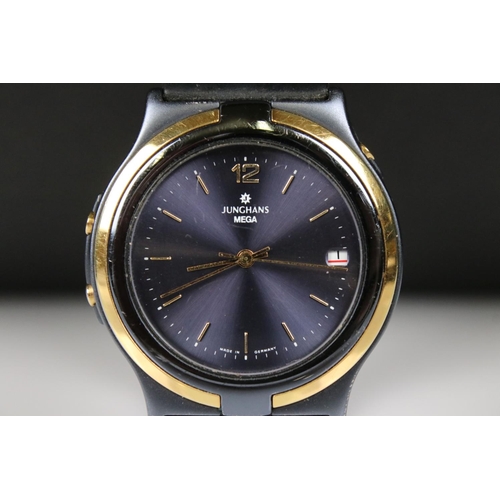 315A - Gentleman's ' Junghans Mega ' Mega radio-controlled Wristwatch, with black dial and black leather st... 