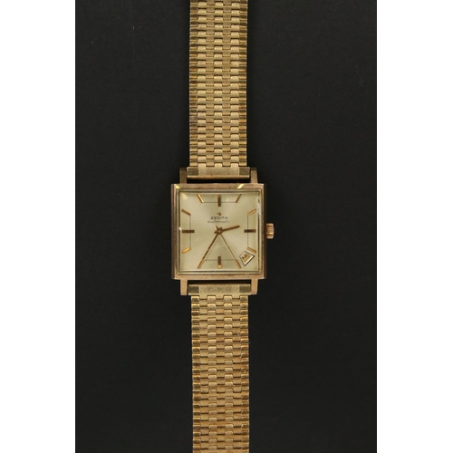 317A - A gents Zenith automatic Respirator wristwatch in 9ct gold case with gold plated bracelet strap.