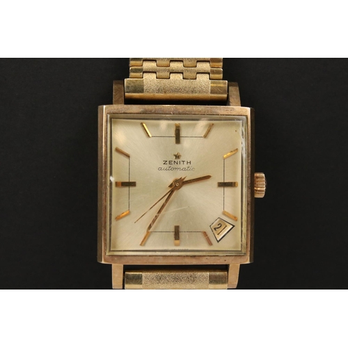 317A - A gents Zenith automatic Respirator wristwatch in 9ct gold case with gold plated bracelet strap.