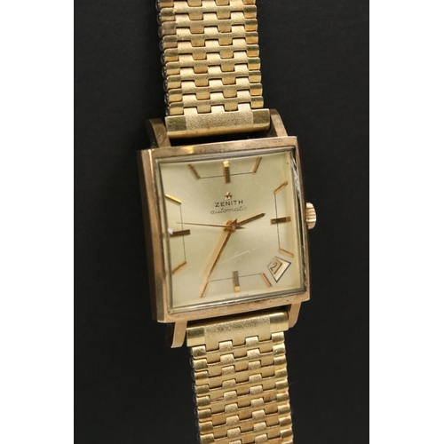 317A - A gents Zenith automatic Respirator wristwatch in 9ct gold case with gold plated bracelet strap.