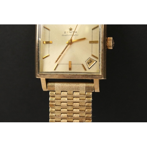 317A - A gents Zenith automatic Respirator wristwatch in 9ct gold case with gold plated bracelet strap.