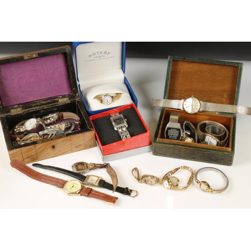 324 - A mixed collection of gents and ladies wristwatches to include Rotary and Sekonda examples.