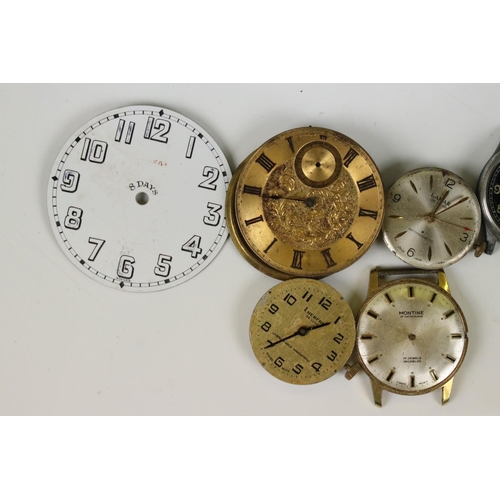 355 - Collection of watch parts, to include Swiss movement, trench watch, silver trench watch case etc