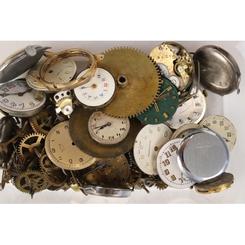 355 - Collection of watch parts, to include Swiss movement, trench watch, silver trench watch case etc