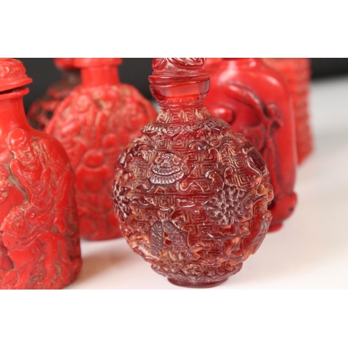 363 - A collection of ten Chinese cinnabar lacquer snuff bottles.