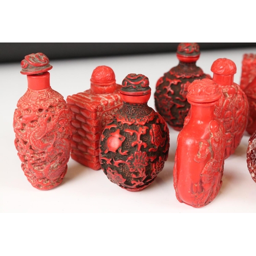 363 - A collection of ten Chinese cinnabar lacquer snuff bottles.