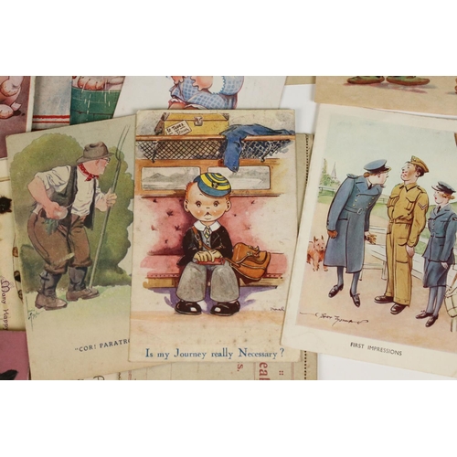 375 - A small collection of early 20th century postcards to include suffragette, military and Disney examp... 