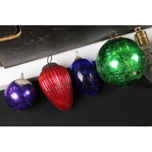 456 - A collection of Victorian glass Christmas tree baubles to include coloured and ribbed examples toget... 