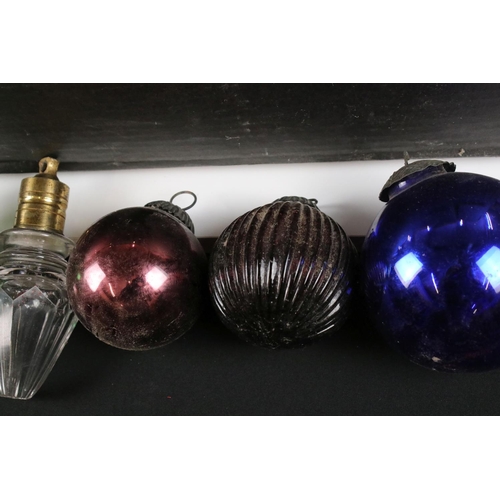 456 - A collection of Victorian glass Christmas tree baubles to include coloured and ribbed examples toget... 