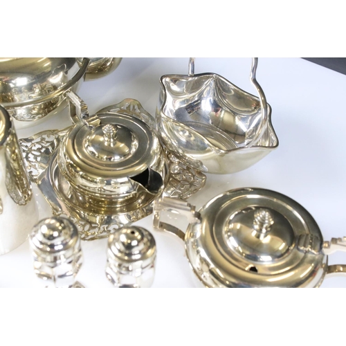 465 - Mixed lot of Silver Plate including Art Deco Three Piece Tea Service, Cruet Set, small amount Cutler... 