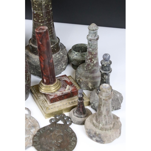 469 - Collection of mainly Cornish Serpentine including Lighthouse Table Lamp case, 31cm high, Nine Lighth... 