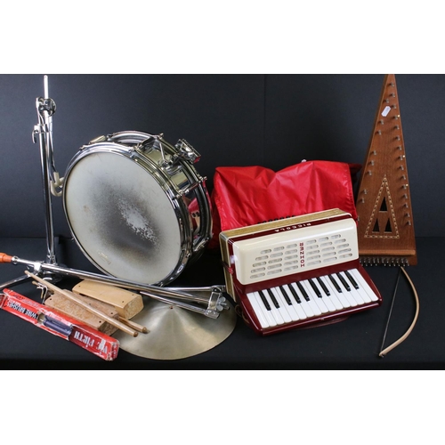 473 - Three Musical Instruments including Horner Piccola Accordion, Sonor Everplay Extra Snare Drum with s... 