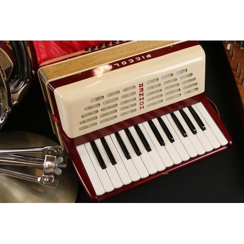 473 - Three Musical Instruments including Horner Piccola Accordion, Sonor Everplay Extra Snare Drum with s... 