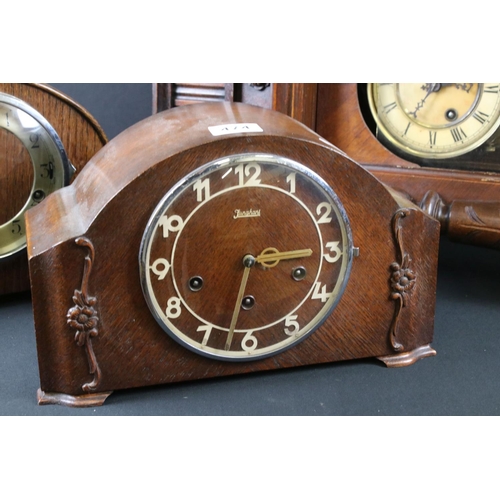 474 - Victorian Walnut Cased Hanging 8 Day Wall Clock, 88cm high together with 1930's Oak Cased Mantle Clo... 