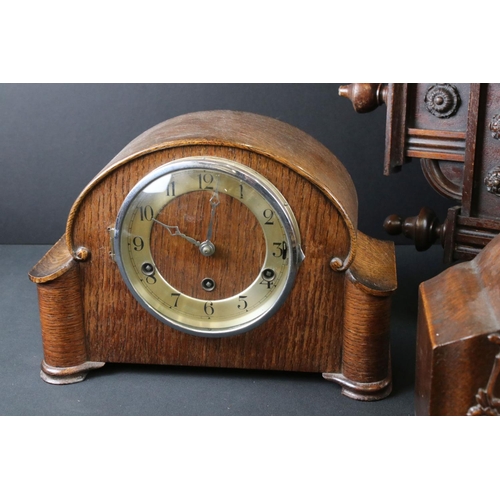 474 - Victorian Walnut Cased Hanging 8 Day Wall Clock, 88cm high together with 1930's Oak Cased Mantle Clo... 