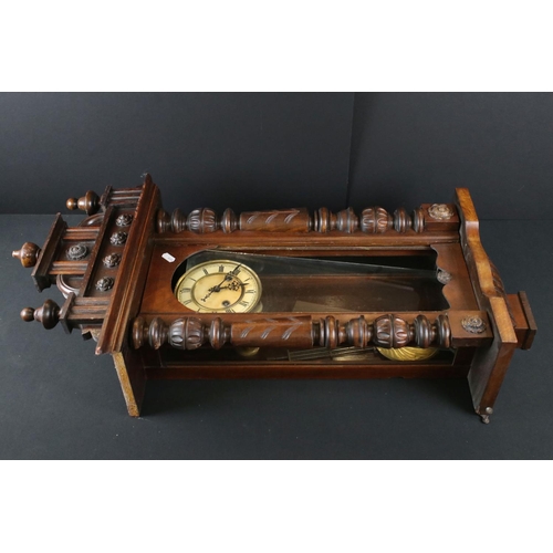 474 - Victorian Walnut Cased Hanging 8 Day Wall Clock, 88cm high together with 1930's Oak Cased Mantle Clo... 