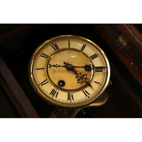 474 - Victorian Walnut Cased Hanging 8 Day Wall Clock, 88cm high together with 1930's Oak Cased Mantle Clo... 