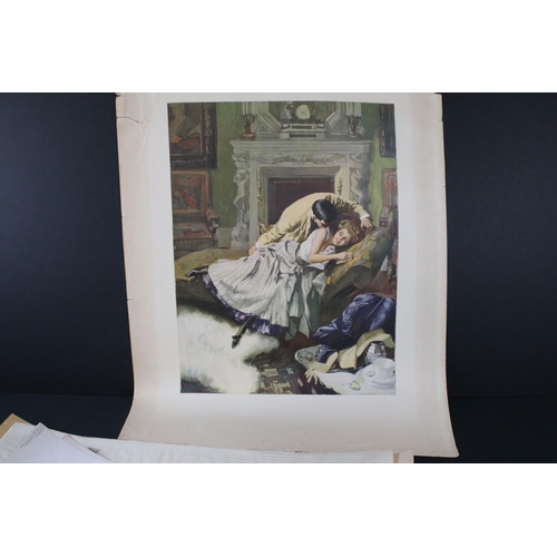 476 - Ferdinand von Reznicek, three semi- erotic unframed prints, largest image 55cm x 42cm together with ... 