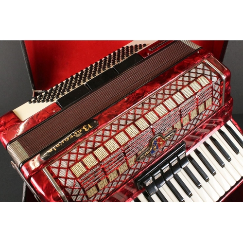 477 - Red ' Barcarole Prominenz ' Accordion, 51cm wide, with shoulder strap and fitted in an Accordion Cas... 