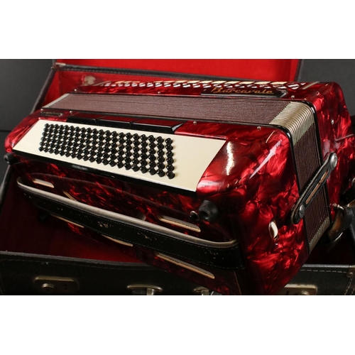 477 - Red ' Barcarole Prominenz ' Accordion, 51cm wide, with shoulder strap and fitted in an Accordion Cas... 