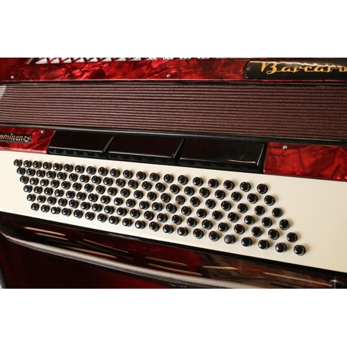 477 - Red ' Barcarole Prominenz ' Accordion, 51cm wide, with shoulder strap and fitted in an Accordion Cas... 