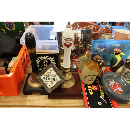 479 - Large Quantity of Brewery Cider related items including stoneware jars, glasses, bar pumps, Bags, Ta... 