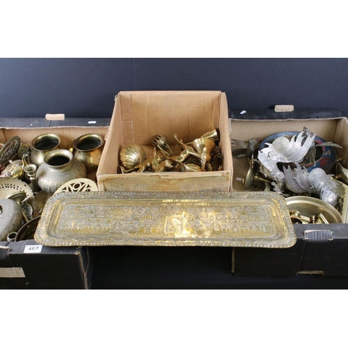 482 - Three Boxes of Metal ware, mainly Brass including Brass Animals, Figures and other Objects, Brass Tr... 