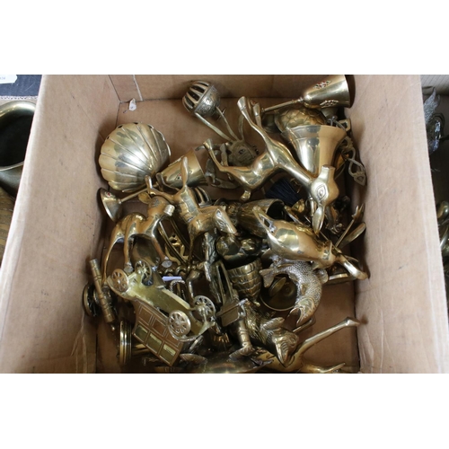 482 - Three Boxes of Metal ware, mainly Brass including Brass Animals, Figures and other Objects, Brass Tr... 