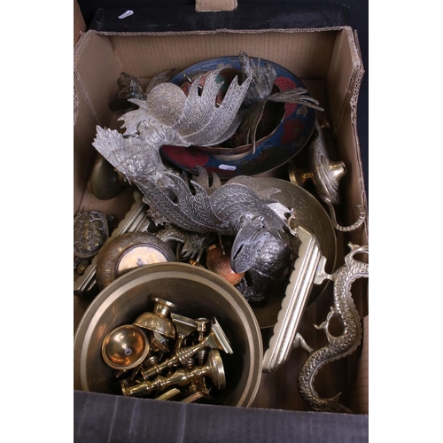 482 - Three Boxes of Metal ware, mainly Brass including Brass Animals, Figures and other Objects, Brass Tr... 