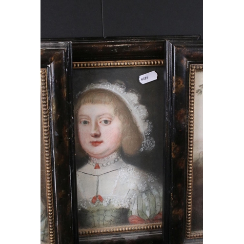 484 - After Edmund Ashfield, Six Pastel Portrait of 17th century Gentlemen and Ladies, each picture 19cm x... 